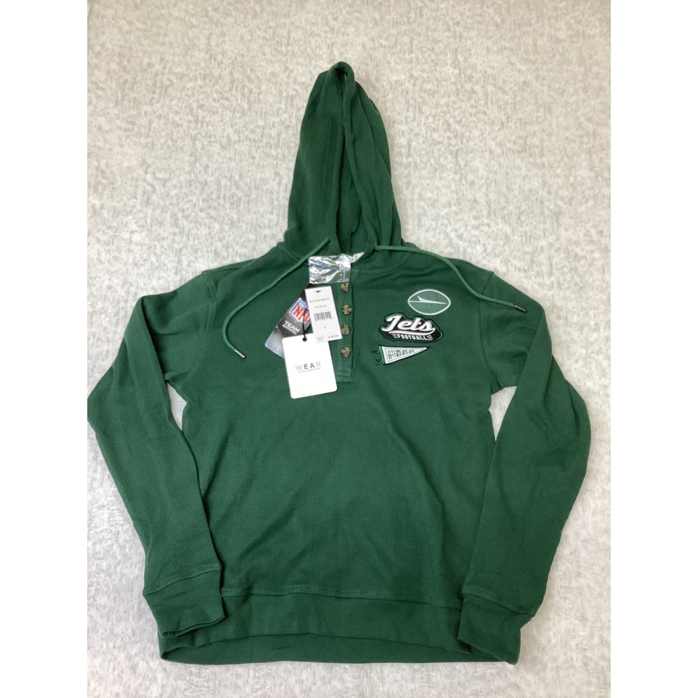 WEAR by Erin Andrews New York Jets Green Waffle Knit Henley Hoodie EA1F54LS401G